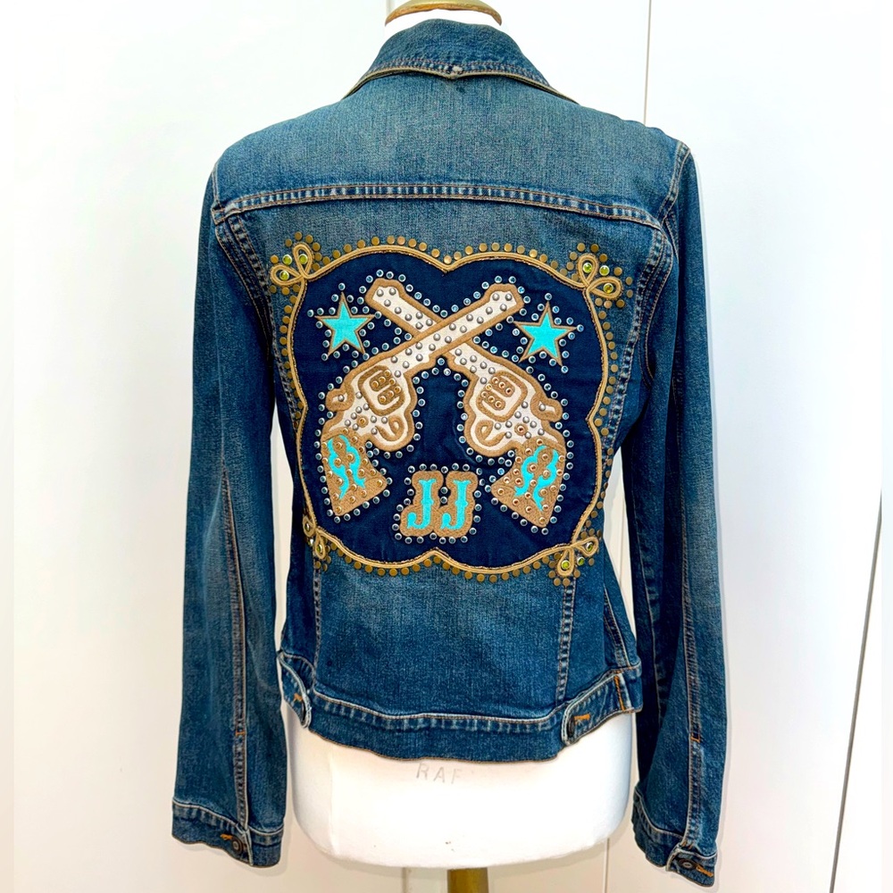 Joomi Joolz Western Denim Jean Jacket M Embroidery Rhinestones & Studded Vintage